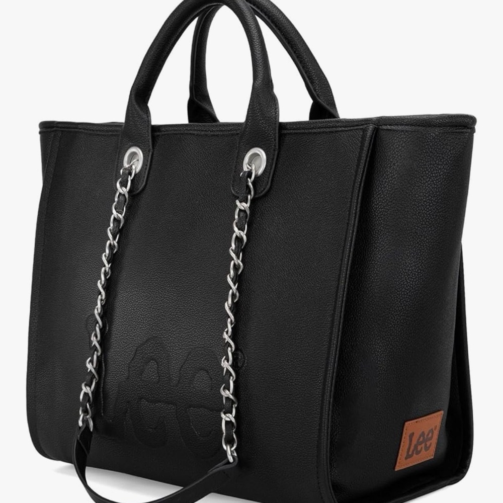 Lee Elegant Black Tote with Chain Detail